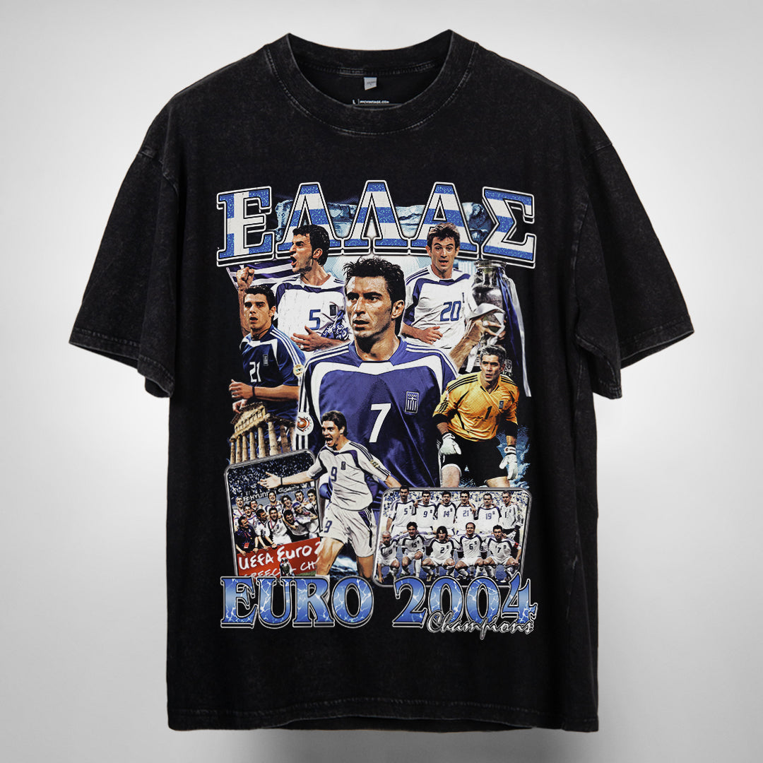 2004 Greece Hellas Euro Champions Vintage Bootleg T-Shirt | Oversized Heavy Tee