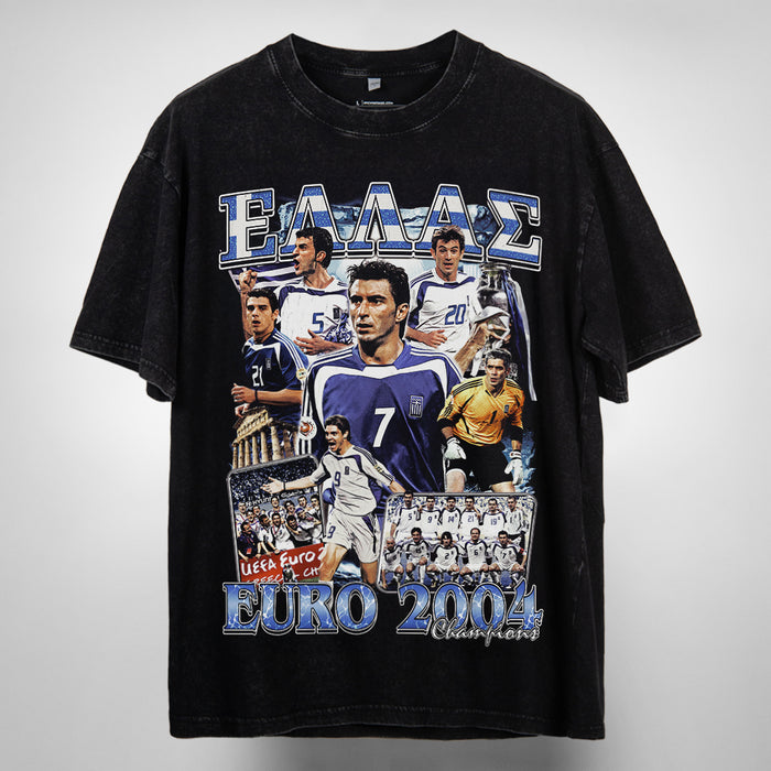 PRE-ORDER Greece Hellas Euro 2004 Champions Vintage Bootleg T-Shirt | Oversized Heavy Tee