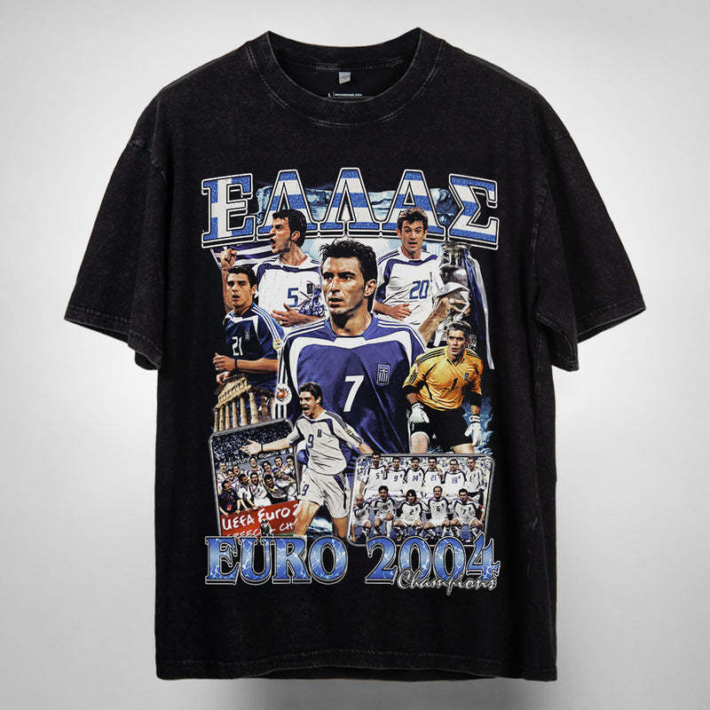 PRE-ORDER Greece Hellas Euro 2004 Champions Vintage Bootleg T-Shirt | Oversized Heavy Tee