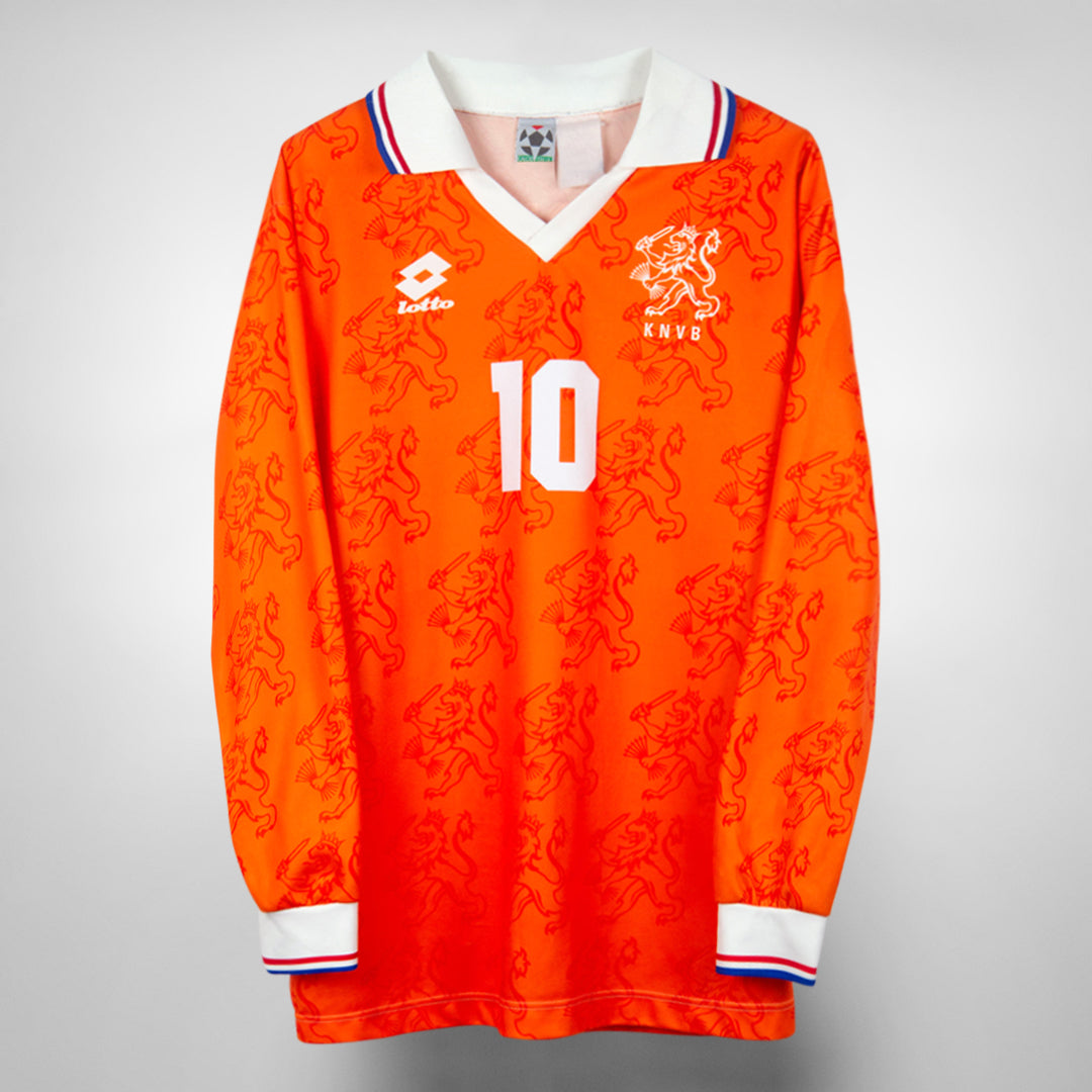 1994-1996 Netherlands Lotto Long Sleeve Home Shirt #10 Dennis Bergkamp