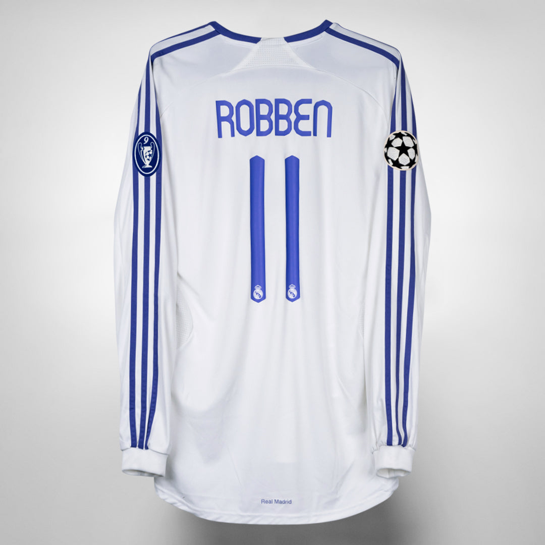 2007-2008 Real Madrid Adidas Long Sleeve Home Shirt #11 Arjen Robben
