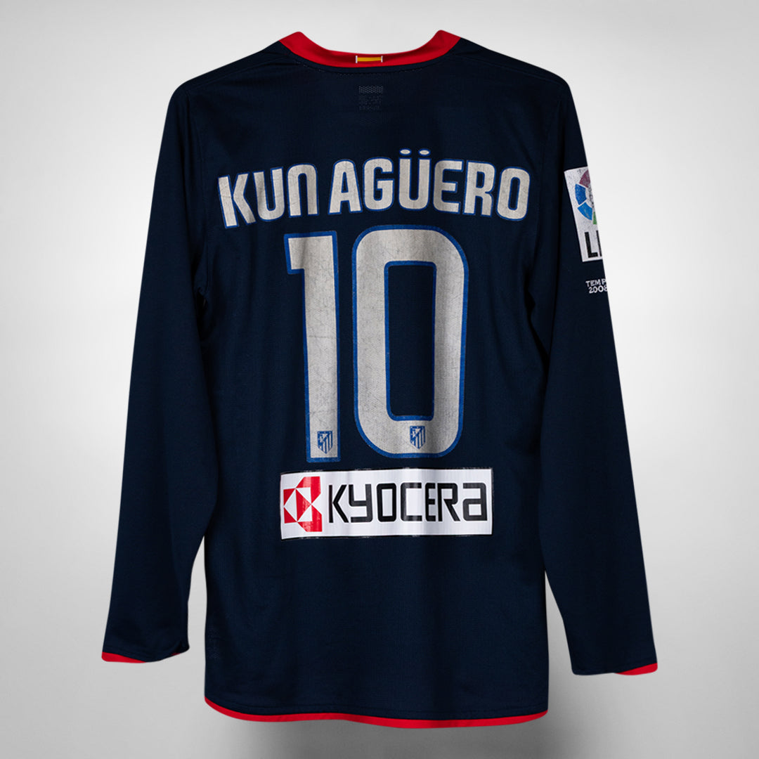 2009-2010 Atletico Madrid Nike Long Sleeve Player Spec Away Shirt #10 Kun Aguero