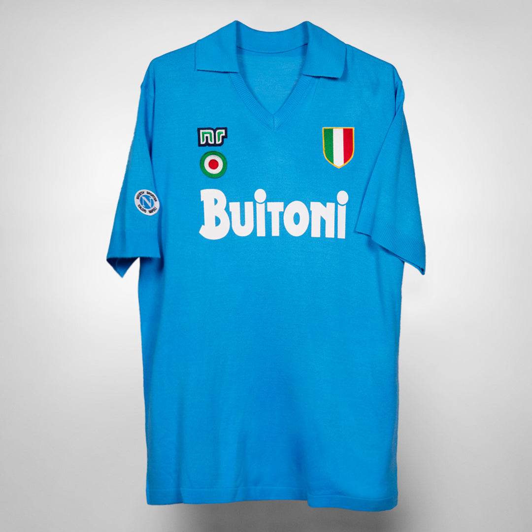 1988 1989 Napoli Ennerre NR Official Reproduction Home Shirt 10 Diego Maradona Classic Football Shirts Vintage Football Shirts Rare Soccer Shirts Worldwide Delivery 90 s Football Shirts Manchester