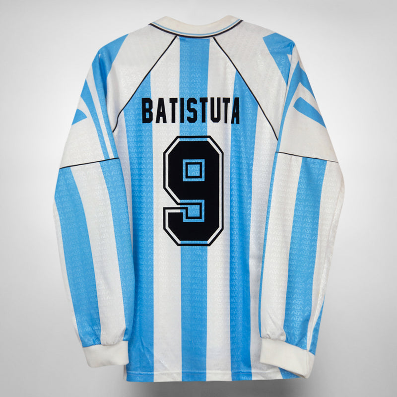 1996-1997 Argentina Adidas Long Sleeve Home Shirt #9 Gabriel Batistuta