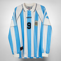 1996-1997 Argentina Adidas Long Sleeve Home Shirt #9 Gabriel Batistuta