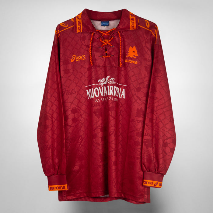 1994-1995 AS Roma Asics Long Sleeve Home Shirt #20 Francesco Totti