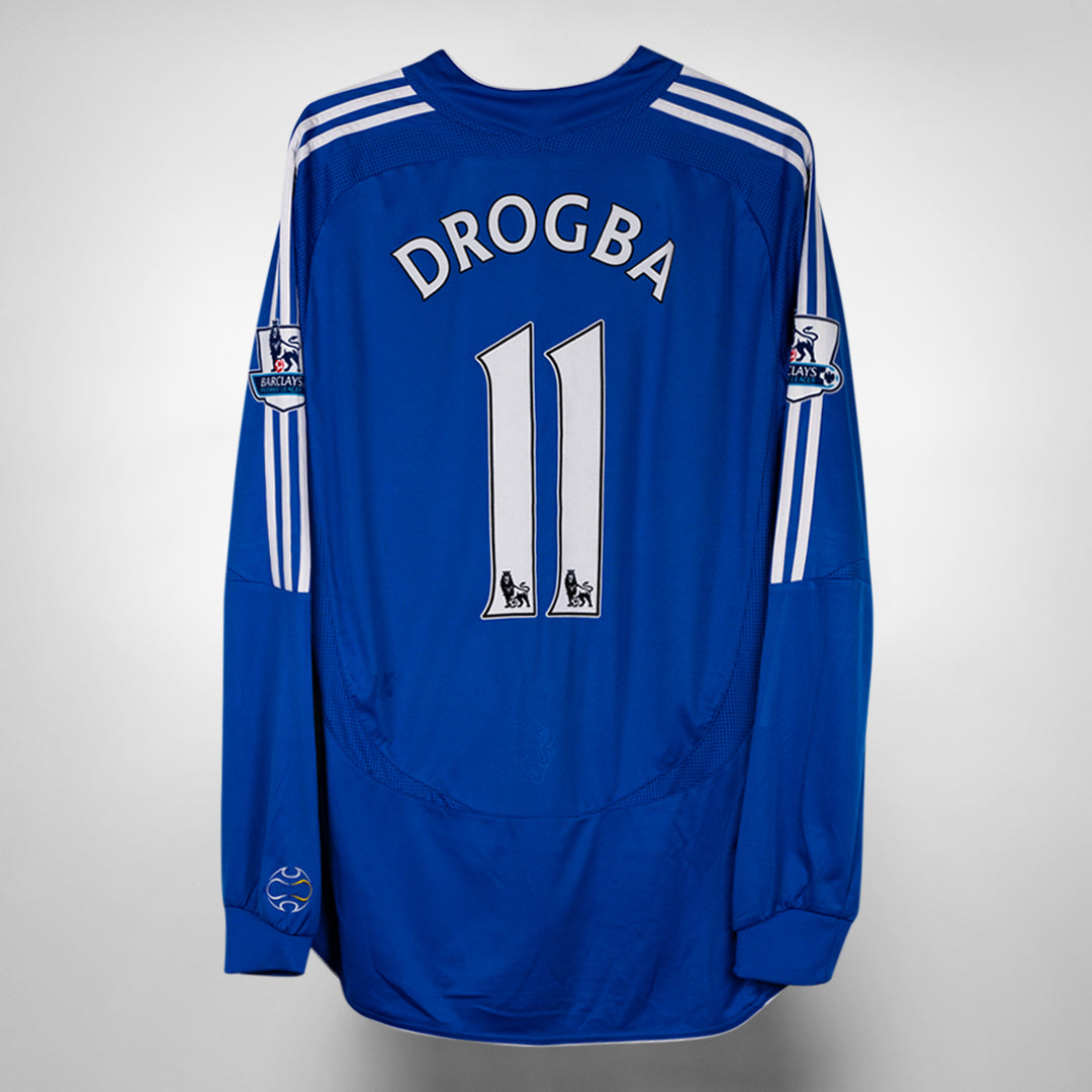 2007-2008 Chelsea Adidas Long Sleeve Home Shirt #11 Didier Drogba