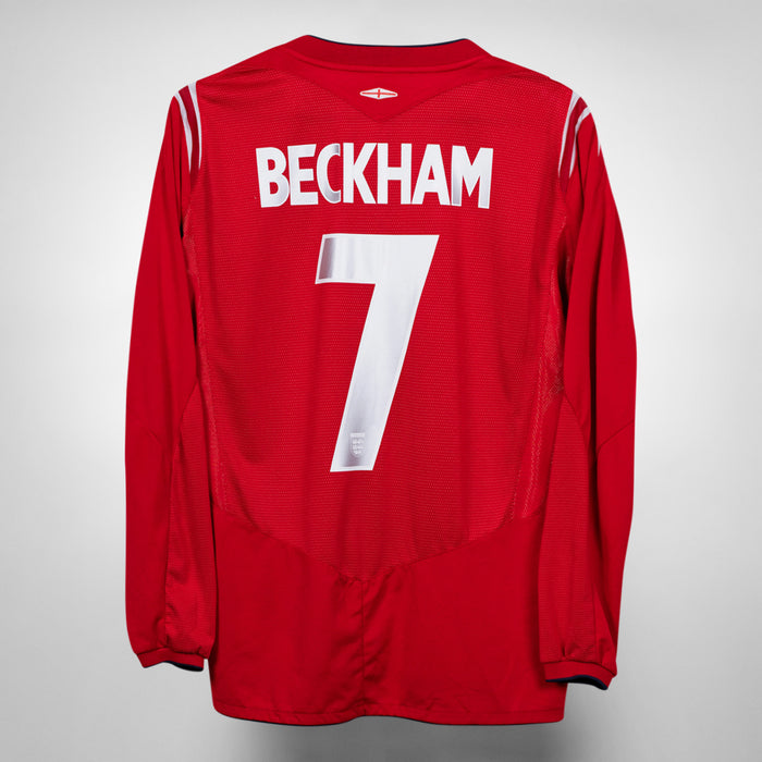 2004-2006 England Umbro Long Sleeve Away Shirt #7 David Beckham