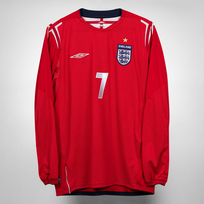 2004-2006 England Umbro Long Sleeve Away Shirt #7 David Beckham