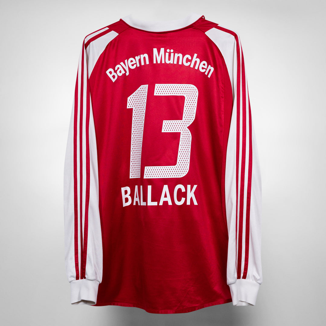 2003-2004 Bayern Munich Adidas Long Sleeve Home Shirt #13 Ballack