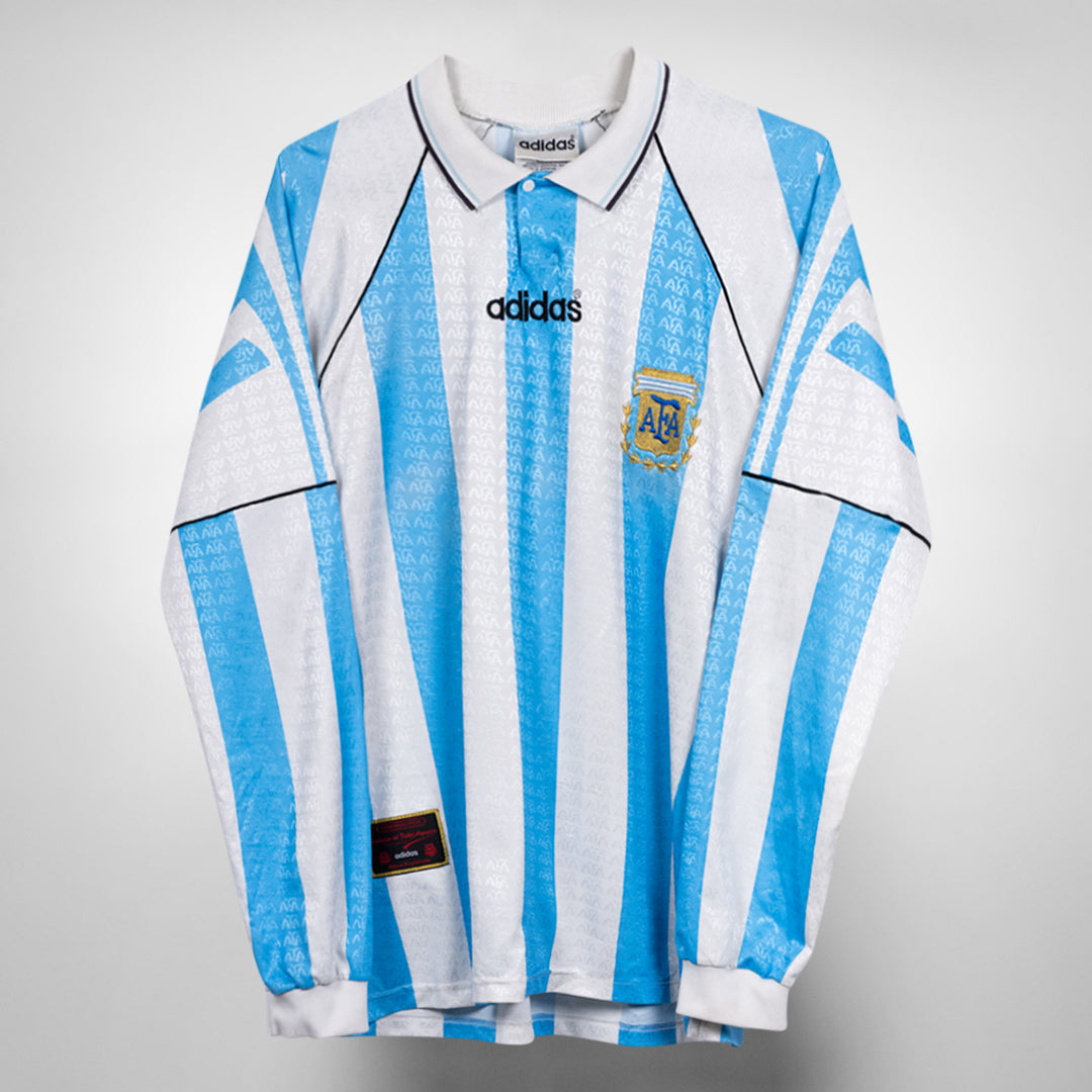 1996-1997 Argentina Adidas Long Sleeve Home Shirt