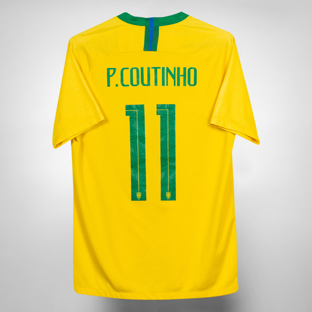 2018 Brazil Nike Home Shirt #11 P. Coutinho