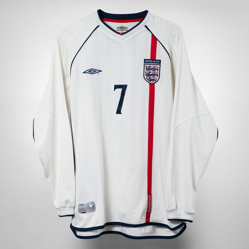 2001-2003 England Umbro Long Sleeve Home Shirt #7 David Beckham