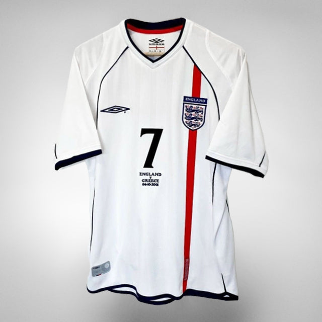 2001-2003 England Umbro Home Shirt vs. Greece Beckham #7