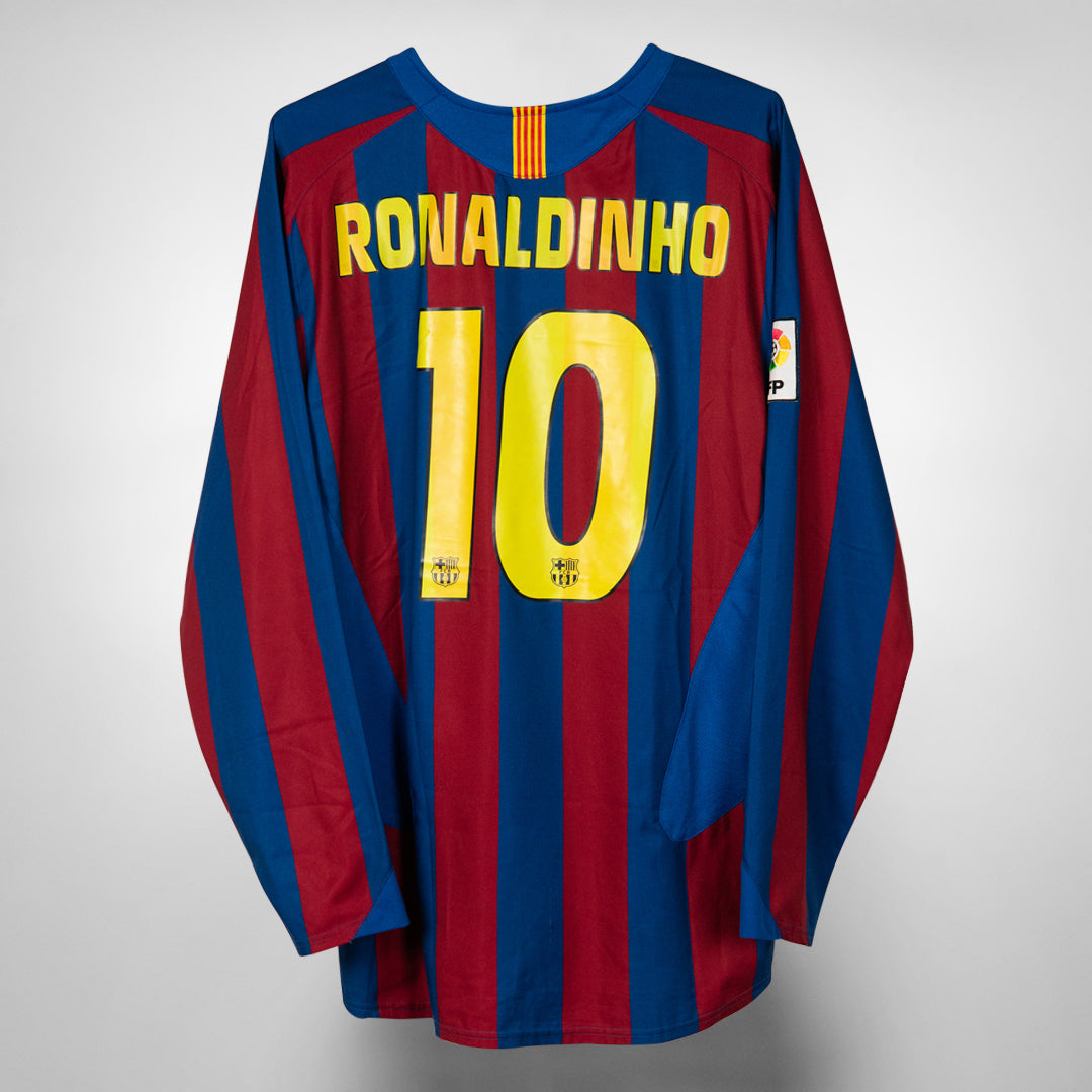2005-2006 FC Barcelona Nike Long Sleeve Home Shirt #10 Ronaldinho