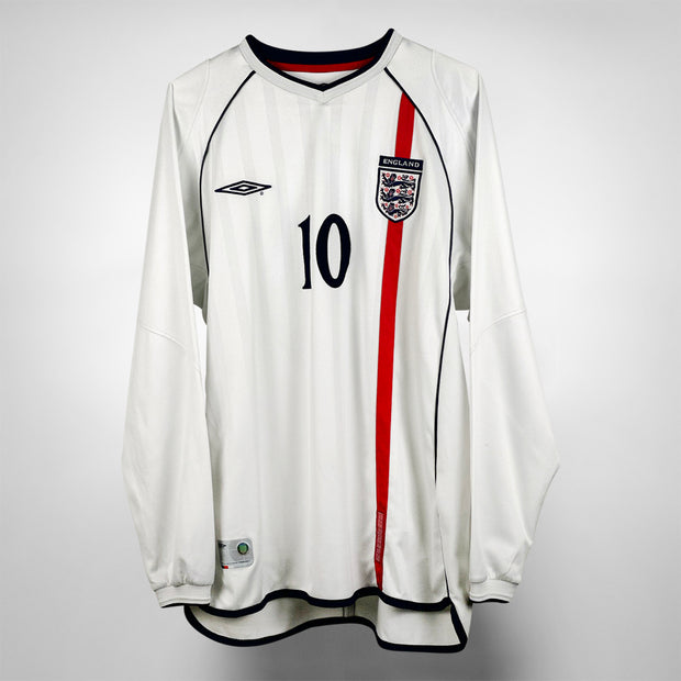 2001-2003 England Umbro Long Sleeve Home Shirt 